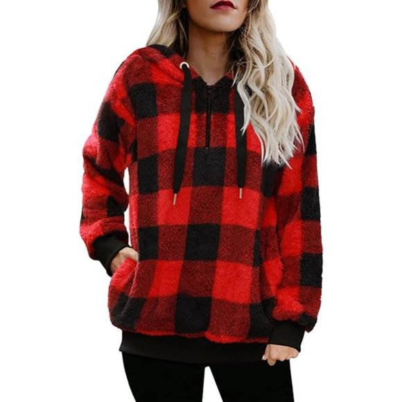 The Original Muk Luks XL Buffalo Red-Black Plaid Soft Hoodie Loungewear NEW - Picture 1 of 8